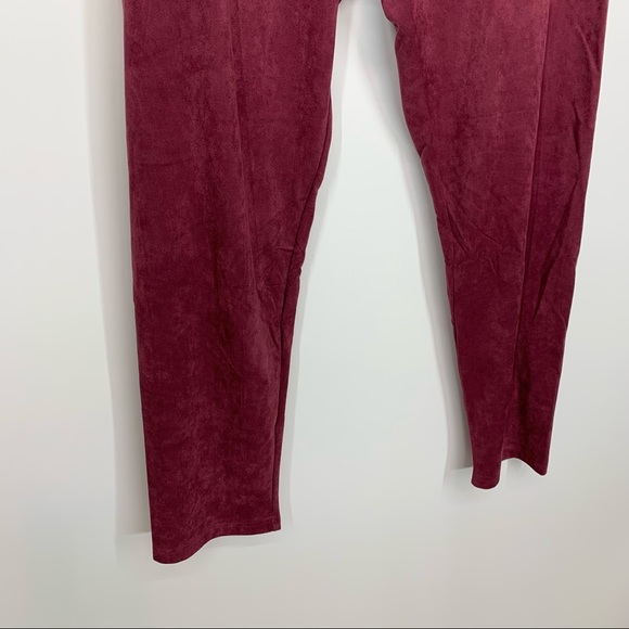 Bagatelle Soft Faux Suede Slimming Pull On Ankle Crop Legging Pants Maroon Wine - Picture 4 of 15